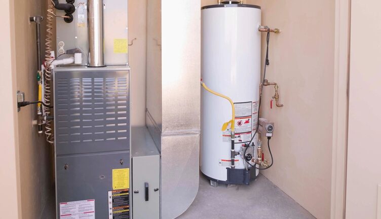 Natural-gas furnace Typical basement installation of a home.